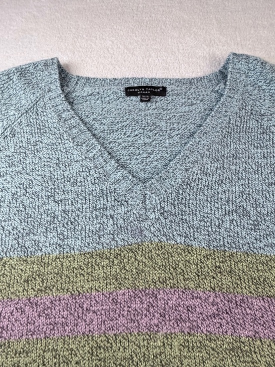 Carolyn Taylor Woman Pastel Stripe Knit Sweater V-Neck 3X Blue Green - Picture 5 of 7